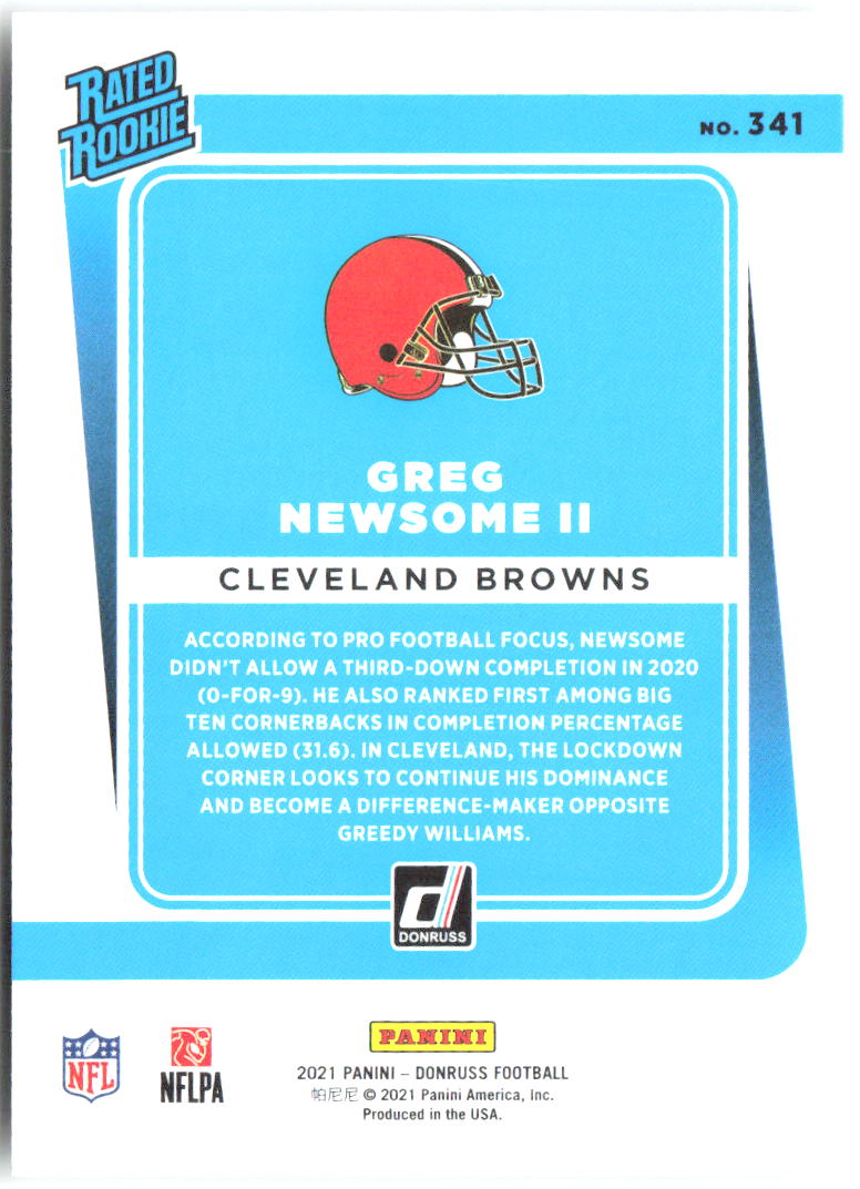Greg Newsome II Donruss 341 2021 Cleveland Browns RC