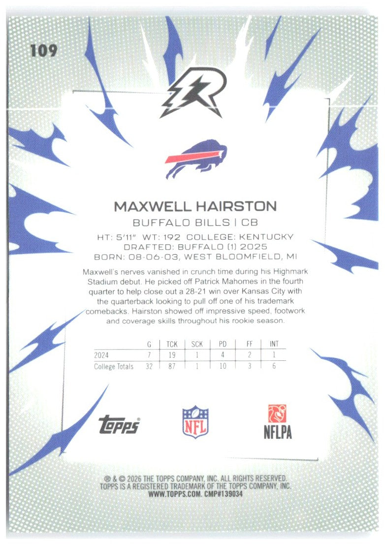 Maxwell Hairston Topps Resurgence Sky Blue & Pink Shock Refractor 109 2025 Bills