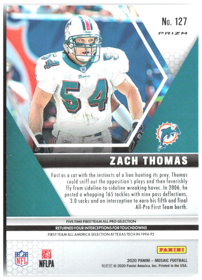 Zach Thomas Panini Mosaic - Prizm 127 2020 Miami Dolphins