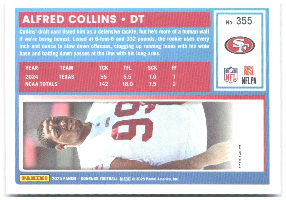 Alfred Collins Donruss - Optic Rated Rookies Preview Blue Scope 355 2025 49ers