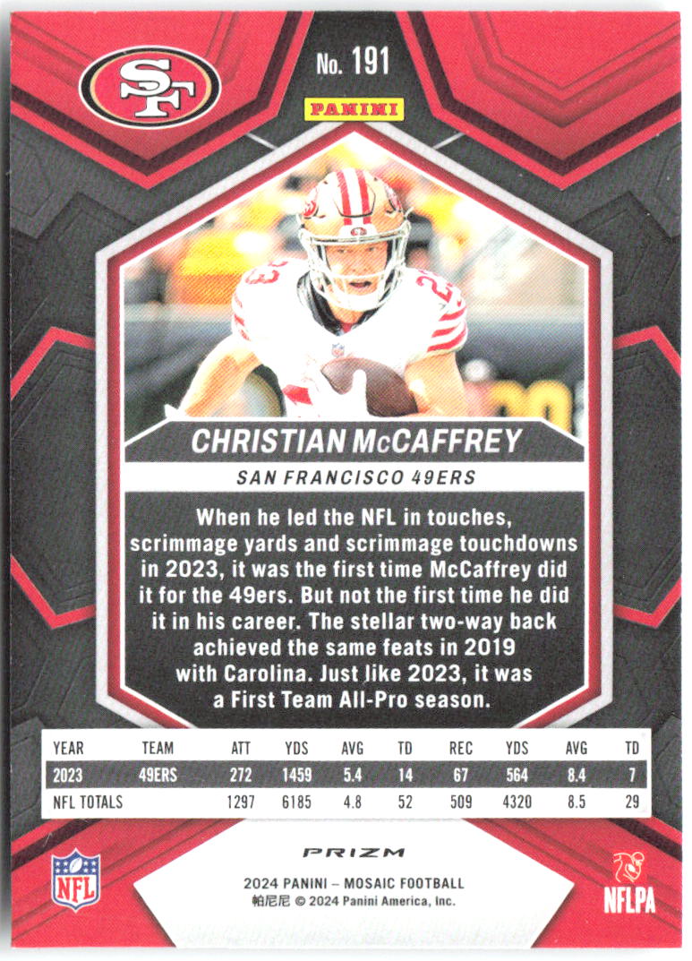 Christian McCaffrey Panini Mosaic - Silver 191 2024 San Francisco 49ers