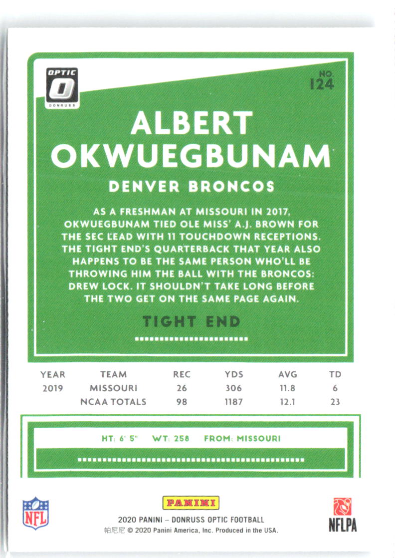 Albert Okwuegbunam Donruss Optic 124 2020 Denver Broncos RC