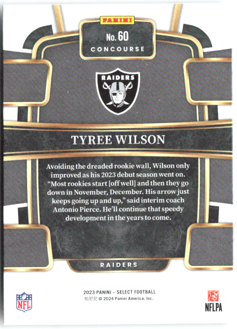 Tyree Wilson Panini Select 60 2023 Las Vegas Raiders RC