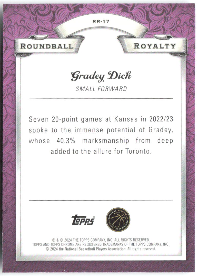 Gradey Dick Topps Chrome - Roundball Royalty RR-17 2023-24 Toronto Raptors