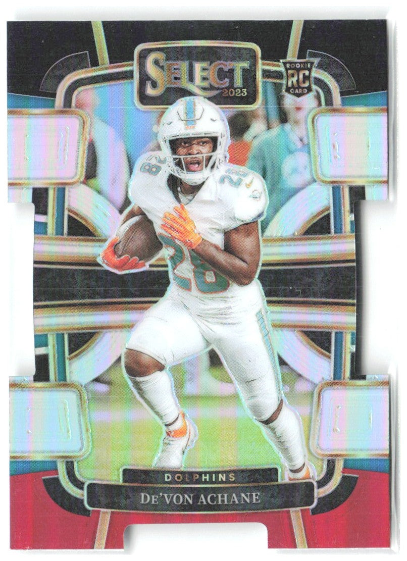 De'Von Achane Panini Select Black and Red Prizms Die Cuts 63 2023 Miami Dolphins