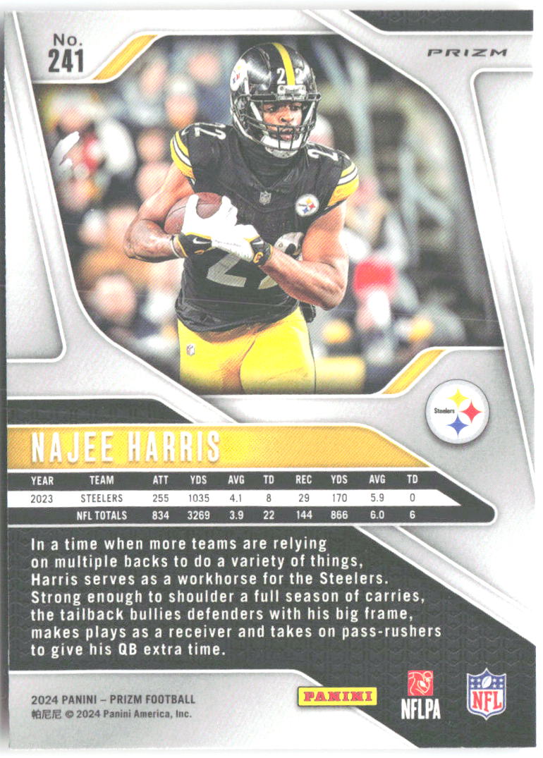 Najee Harris Panini Prizm - Lazer 241 2024 Pittsburgh Steelers