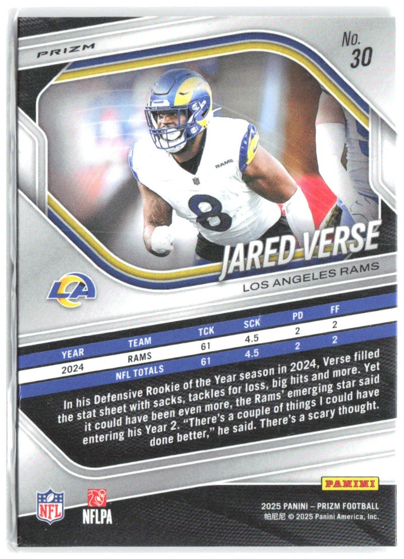 Jared Verse Panini Prizm - Lazer 30 2025 Los Angeles Rams