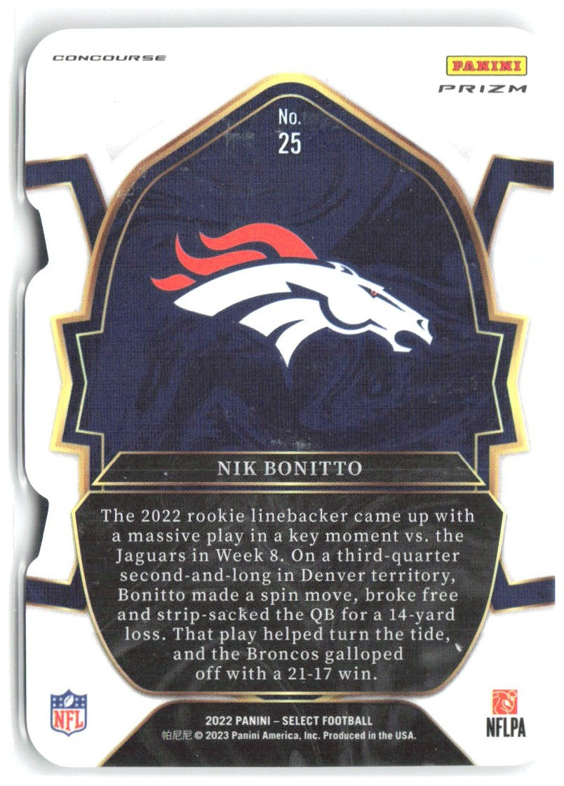 Nik Bonitto Panini Select - Red and Blue Prizm Die Cut 25 2022 Denver Broncos