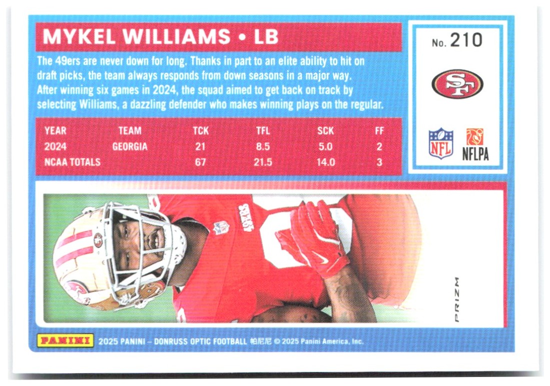 Mykel Williams Donruss Optic - Purple Shock 210 2025 San Francisco 49ers
