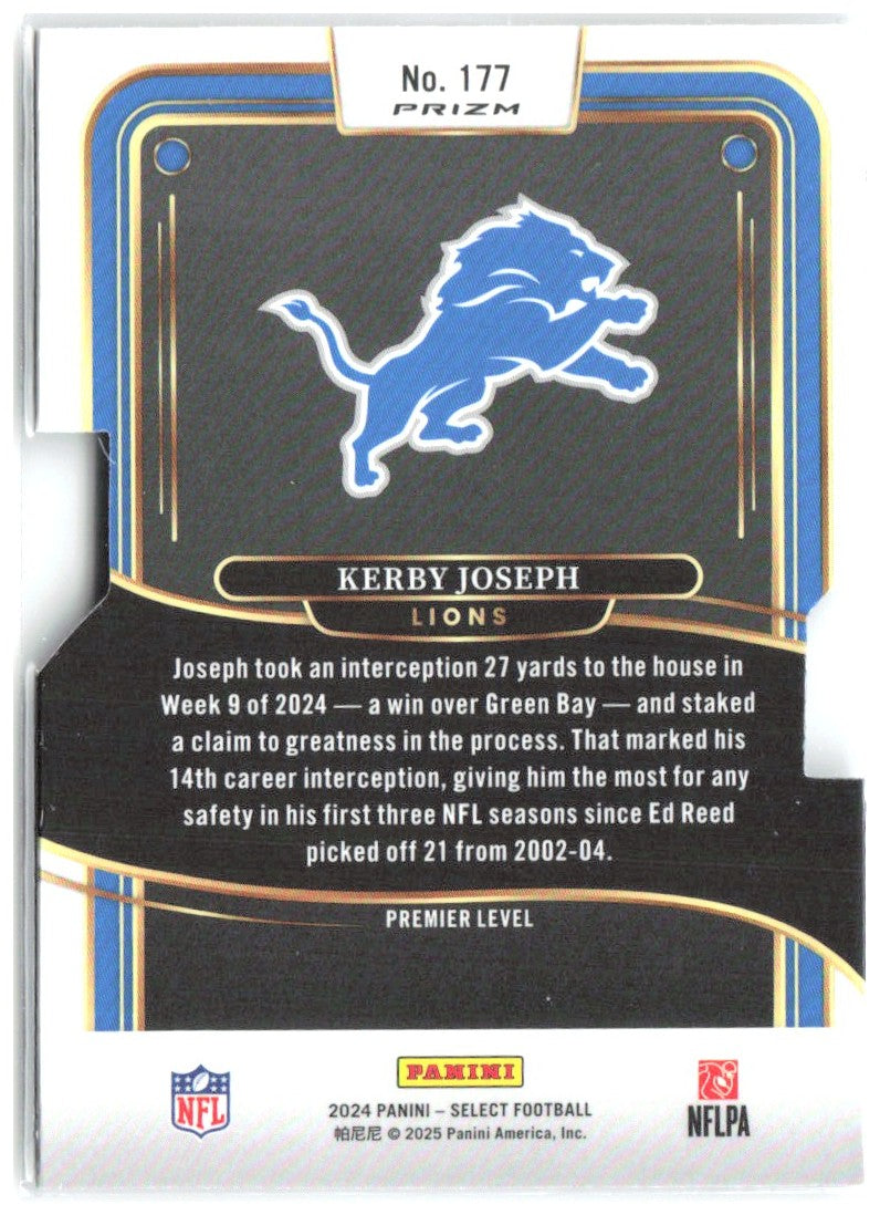 Kerby Joseph Panini Select - Silver Prizm Die Cut 177 2024 Detroit Lions