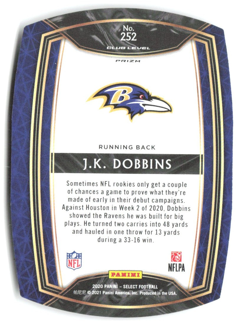J.K. Dobbins Panini Select - White Prizm Die Cut 252 2020 Baltimore Ravens