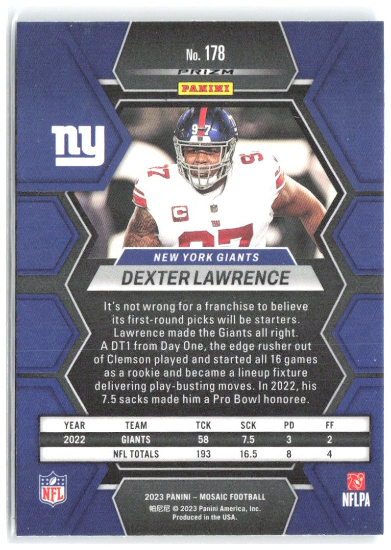 Dexter Lawrence Panini Mosaic - Reactive Blue Mosaic 178 2023 New York Giants