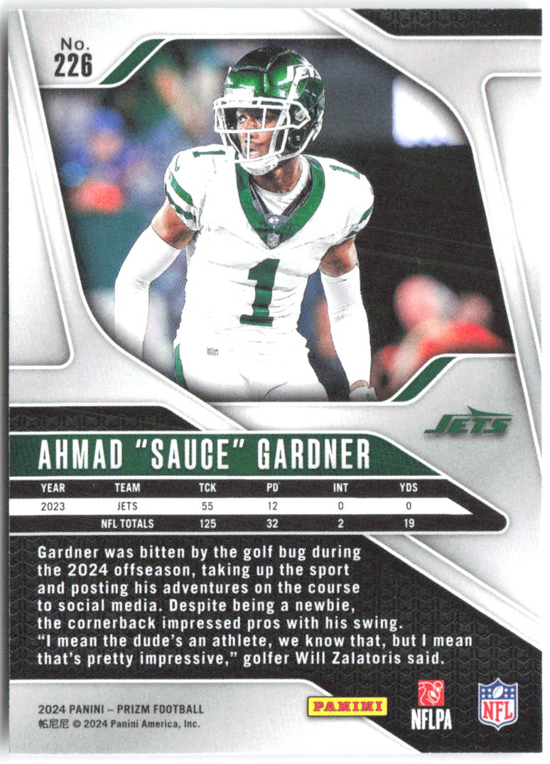 Ahmad "Sauce" Gardner Panini Prizm 226 2024 New York Jets