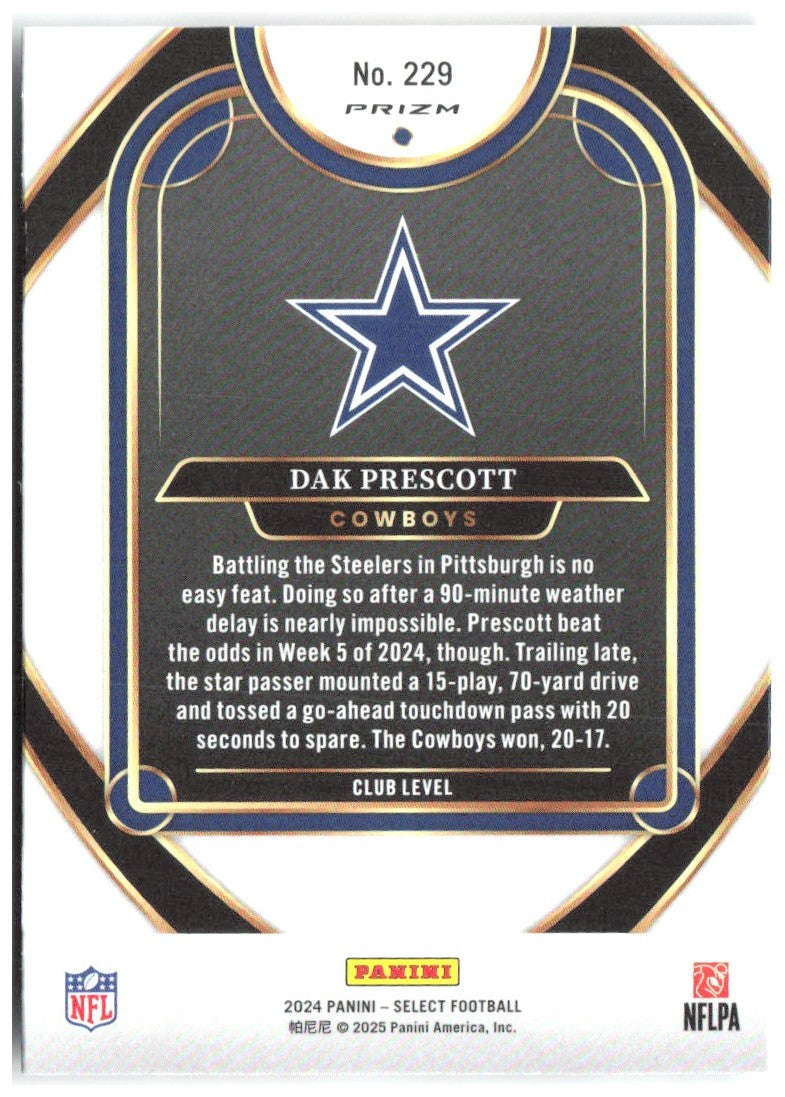 Dak Prescott Panini Select - Red & Yellow Prizm Shock 229 2024 Dallas Cowboys