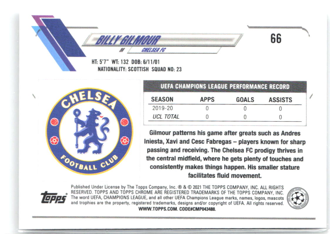 Billy Gilmour Topps Chrome UEFA Champions League 66 2020-21 Chelsea FC RC