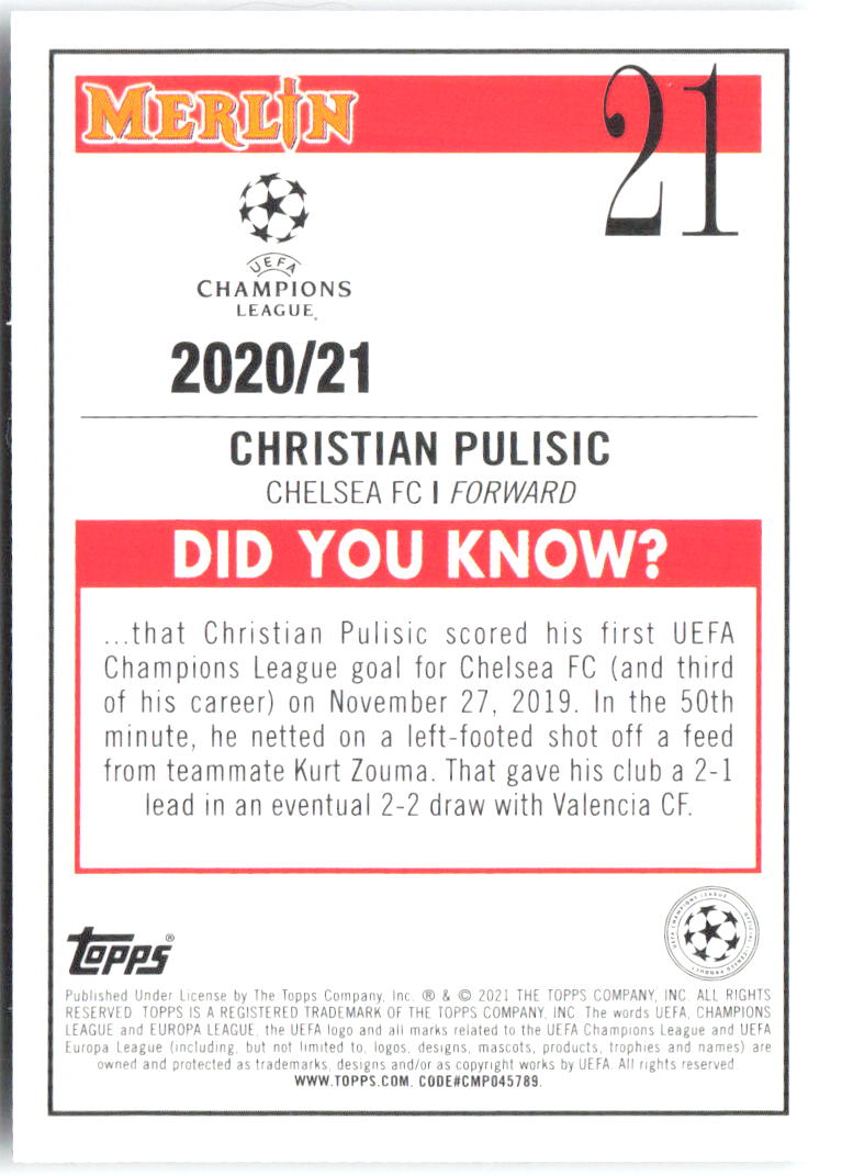Christian Pulisic Merlin UEFA Champions League 21 2020-21 Chelsea FC