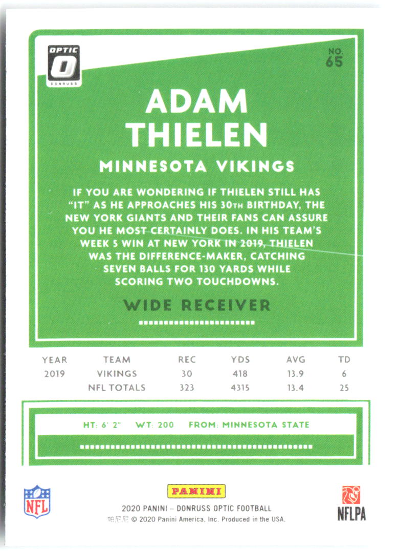 Adam Thielen Donruss Optic 65 2020 Minnesota Vikings