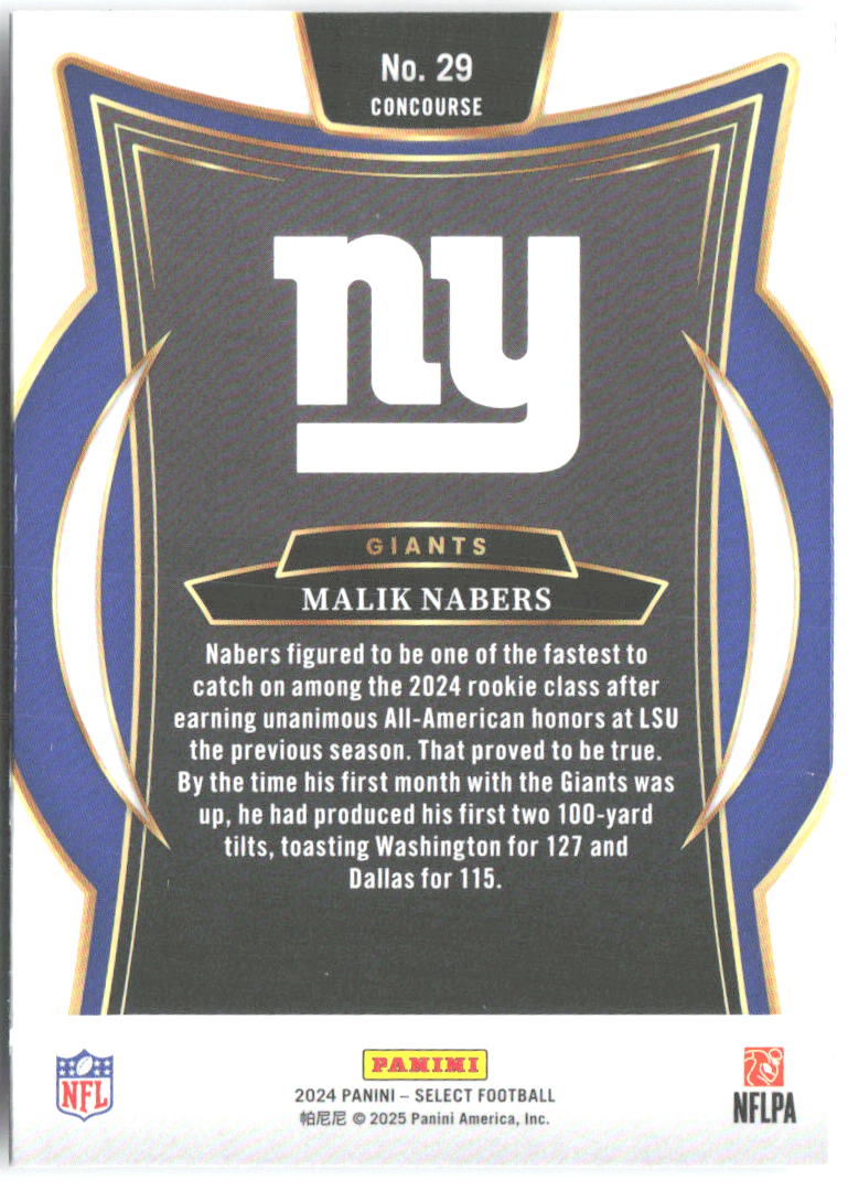 Malik Nabers Panini Select 29 2024 New York Giants RC