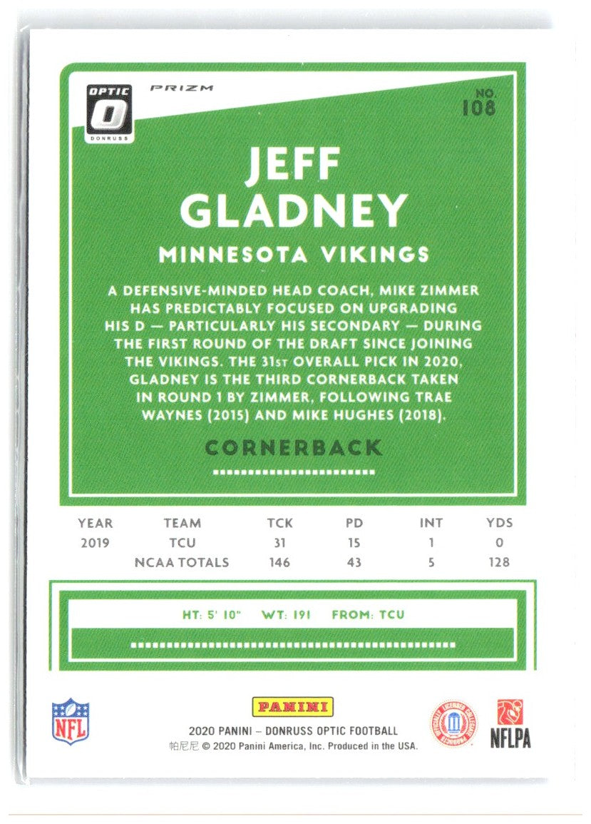 Jeff Gladney Donruss Optic - Blue Hyper 108 2020 Minnesota Vikings