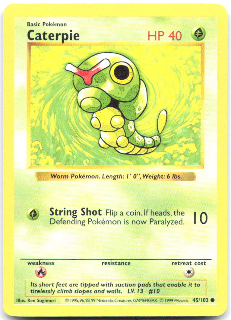 Caterpie Unlimited Common Base Set Shadowless 045/102 LP Ken Sugimori