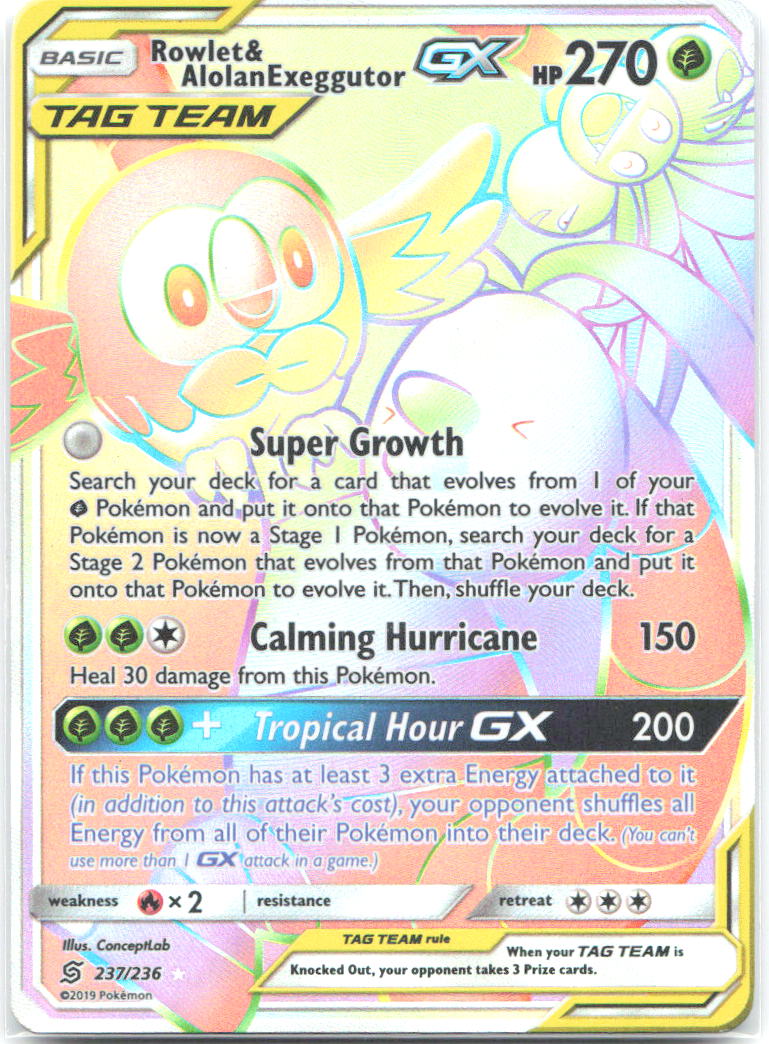 Rowlet & Alolan Exeggutor GX Secret Rare SM Unified Minds 237/236 NM ConceptLab
