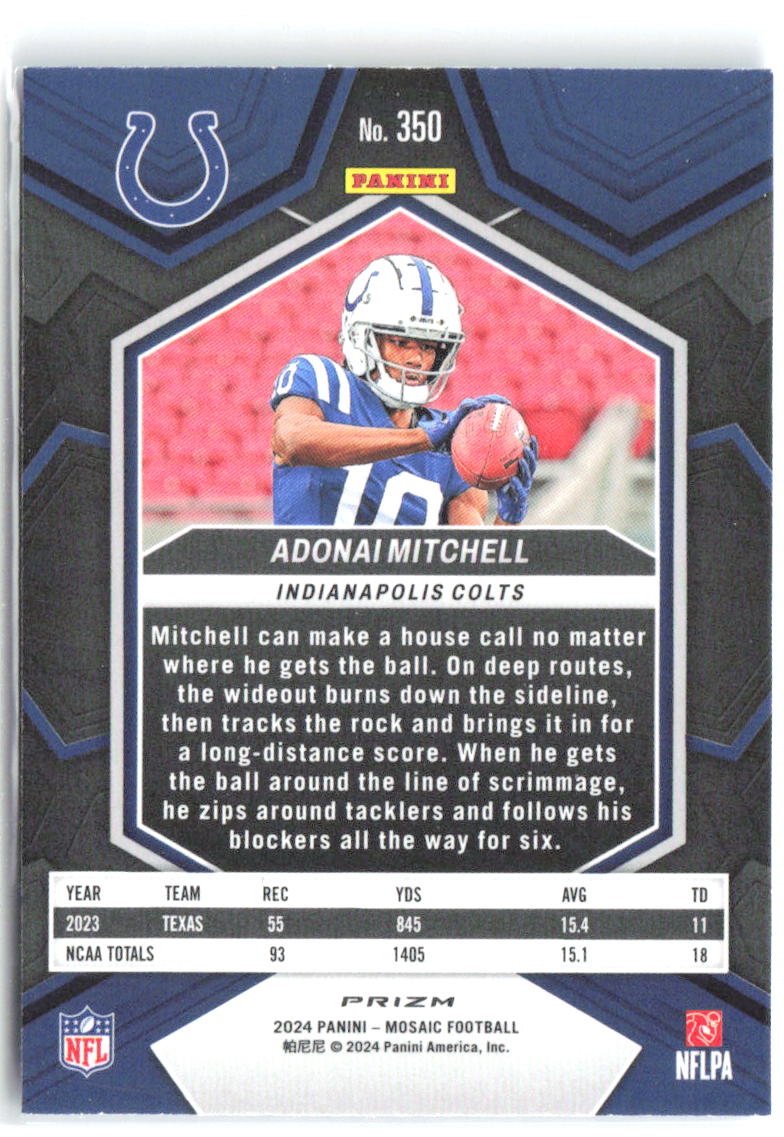 Adonai Mitchell Panini Mosaic - Mosaic Reactive Blue 350 2024 Indianapolis Colts
