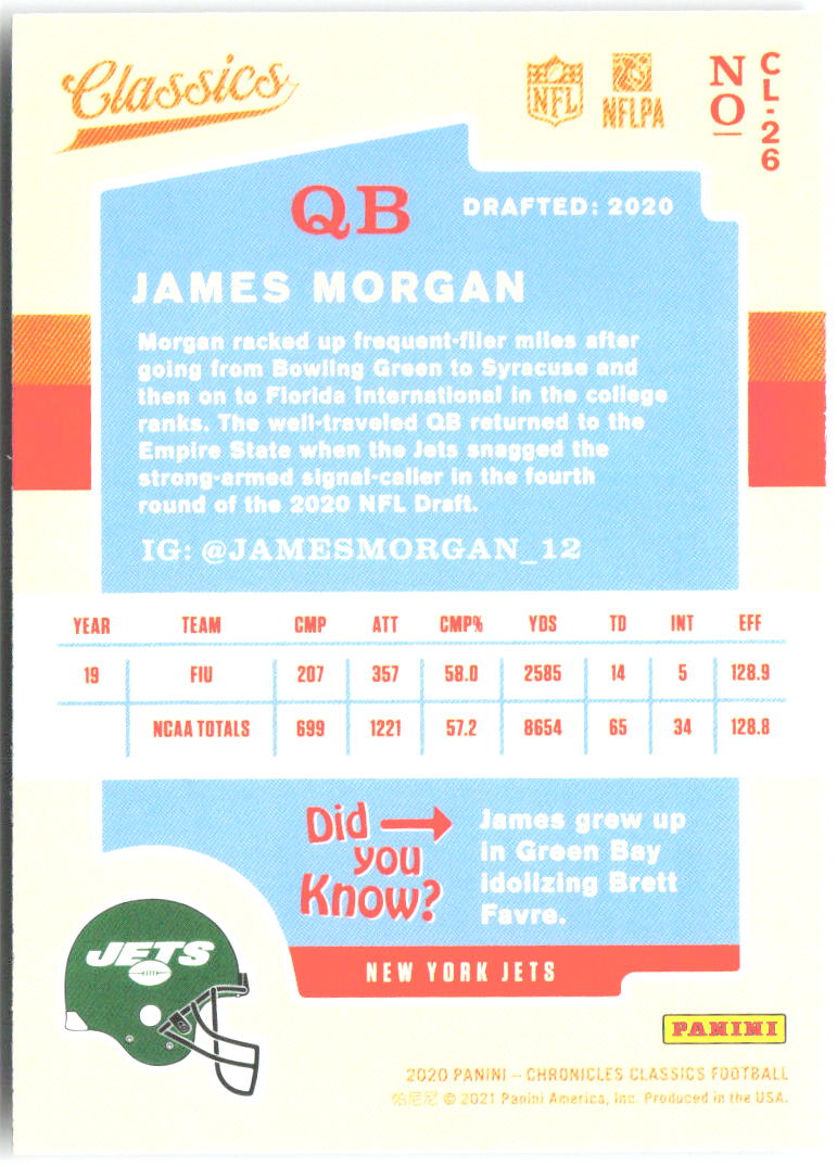 James Morgan Panini Chronicles - Classics CL-26 2020 New York Jets