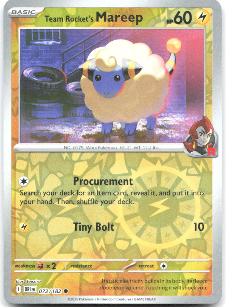 Team Rocket's Mareep Reverse Holo SV10 Destined Rivals 072/182 NM Shiburingaru