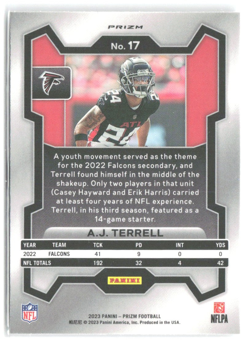 A.J. Terrell Panini Prizm - Silver 17 2023 Atlanta Falcons