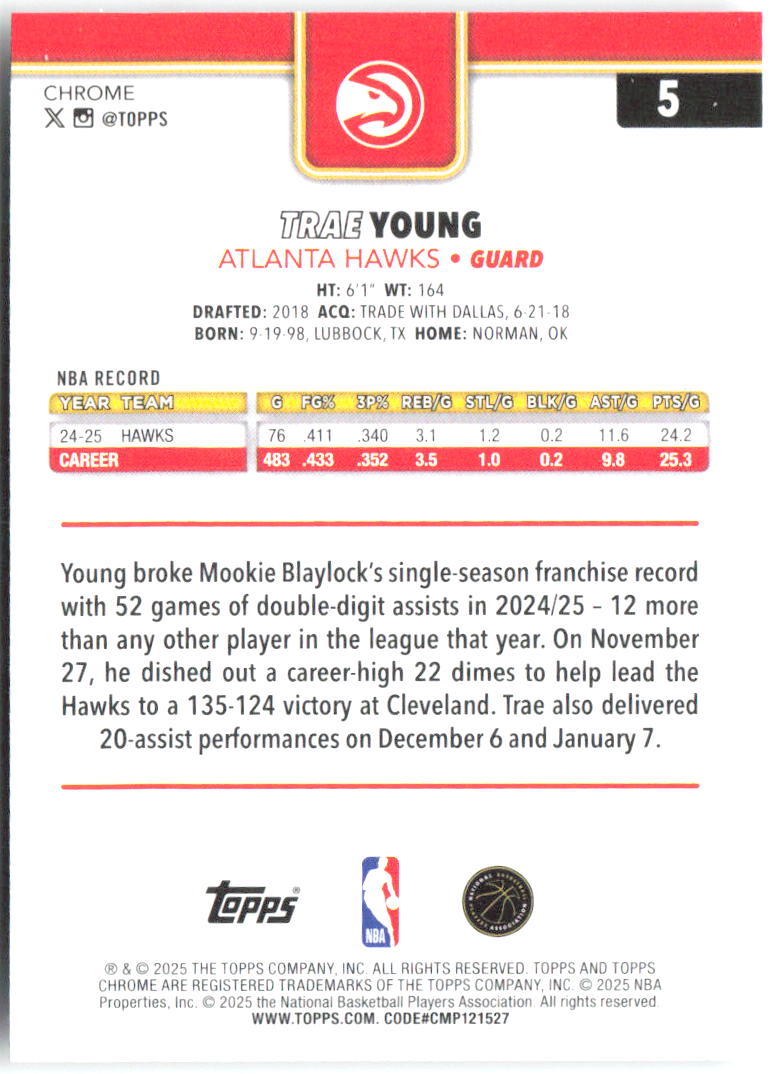 Trae Young Topps Chrome 5 2025-26 Atlanta Hawks