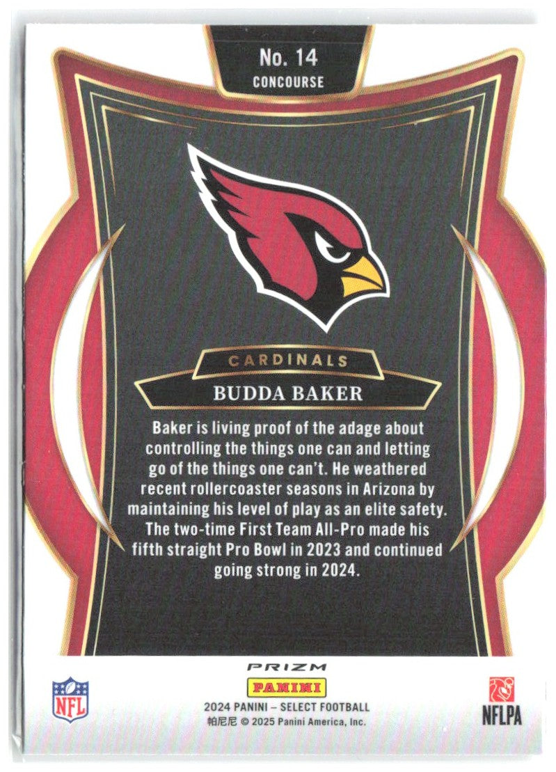 Budda Baker Panini Select - Red & Yellow Prizm Shock 14 2024 Arizona Cardinals
