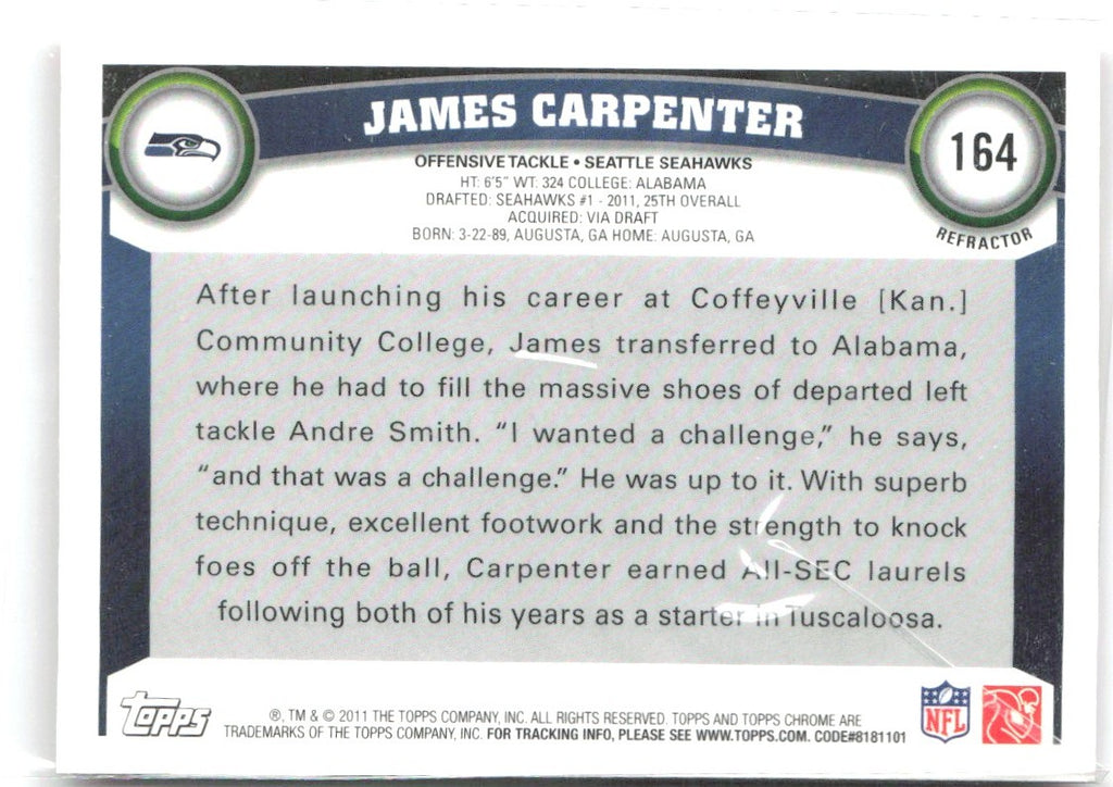 James Carpenter Topps Chrome - Orange Refractors 164 2011 Seattle Seahawks