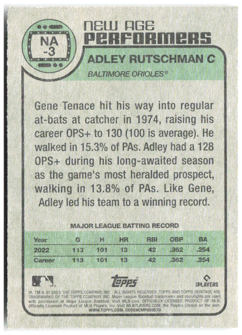 Adley Rutschman Topps Heritage - New Age Performers NA-3 2023 Baltimore Orioles