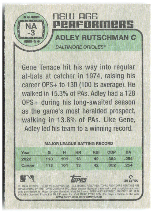 Adley Rutschman Topps Heritage - New Age Performers NA-3 2023 Baltimore Orioles