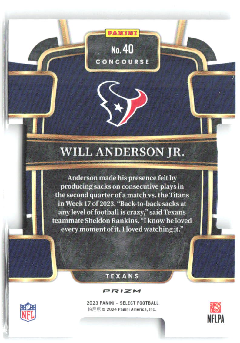 Will Anderson Jr. Panini Select - Silver Prizms Die Cuts 40 2023 Houston Texans