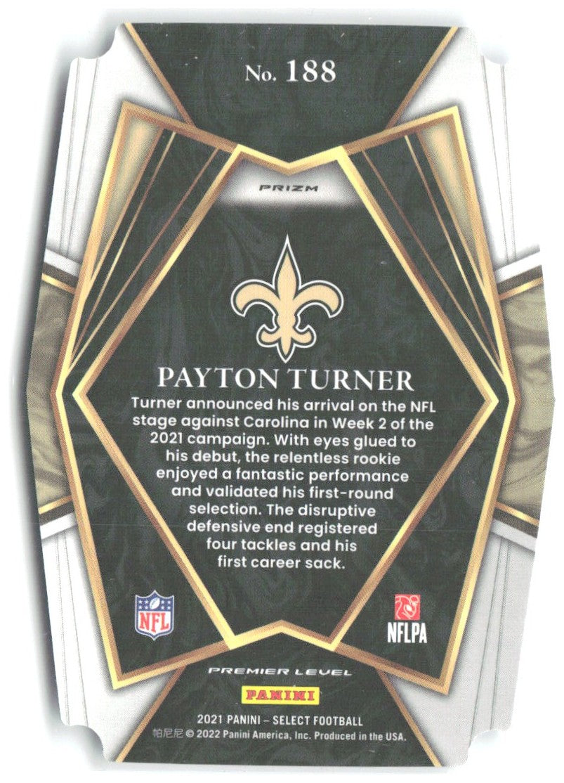 Payton Turner Panini Select - Silver Prizm Die Cut 188 2021 New Orleans Saints