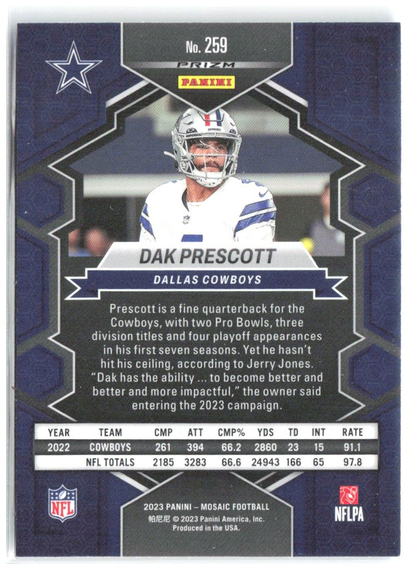 Dak Prescott Panini Mosaic - Reactive Blue Mosaic 259 2023 Dallas Cowboys