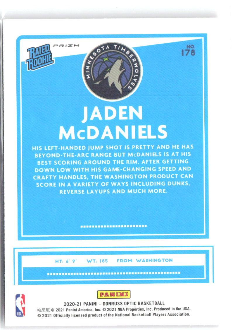 Jaden McDaniels Donruss Optic - Hyper Pink 178 2020-21 Minnesota Timberwolves