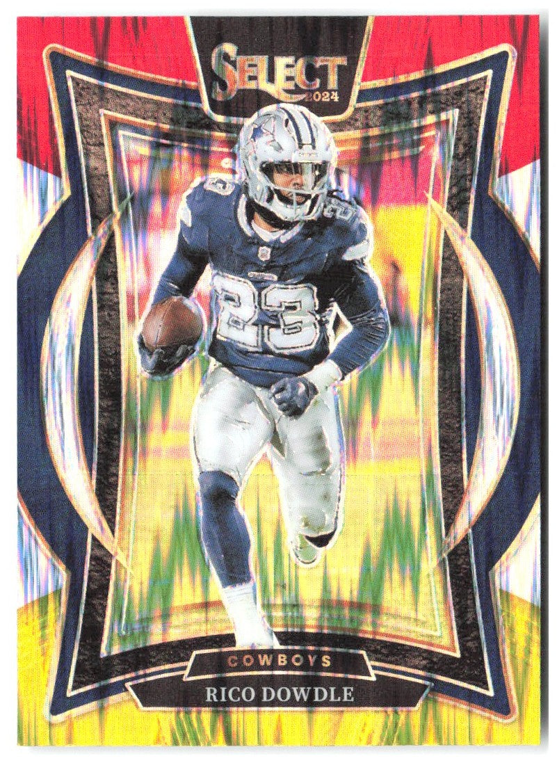 Rico Dowdle Panini Select - Red & Yellow Prizm Shock 90 2024 Dallas Cowboys