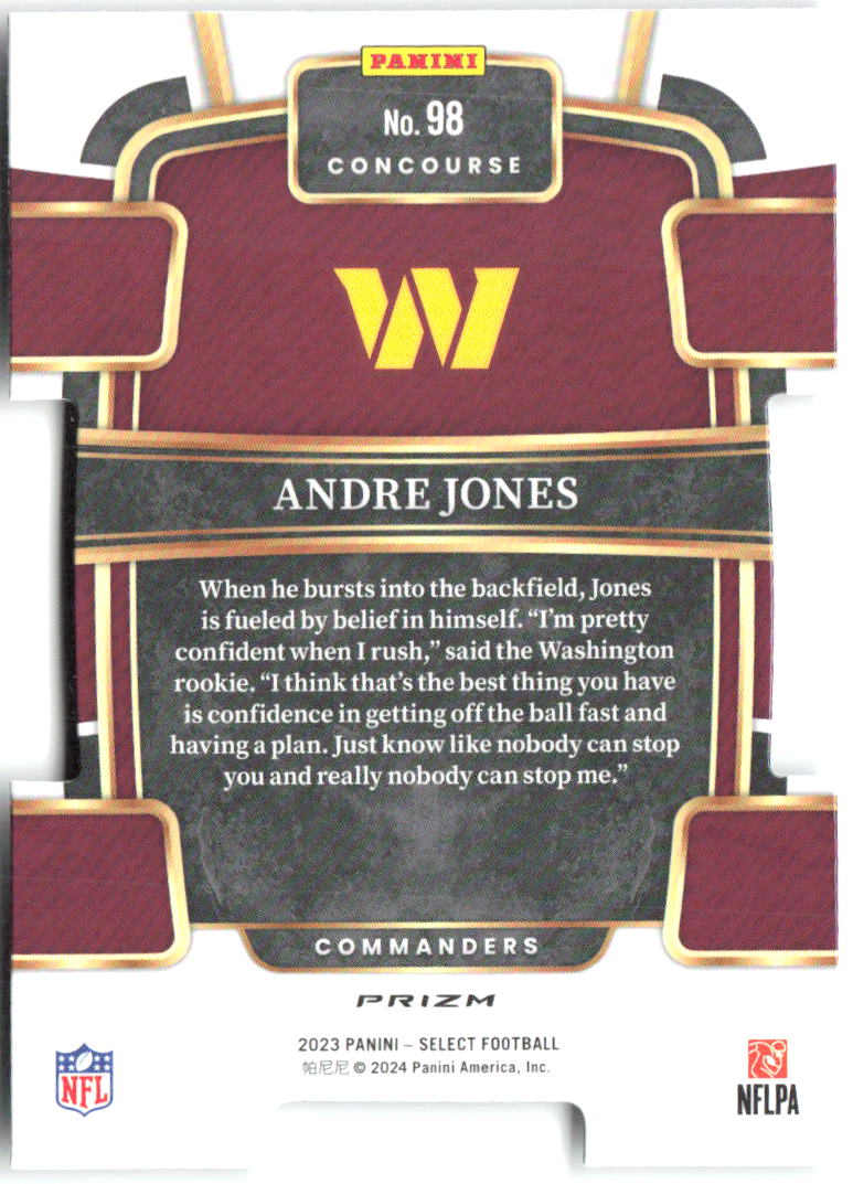 Andre Jones Select Black and Green Prizms Die Cuts 98 2023 Washington Commanders