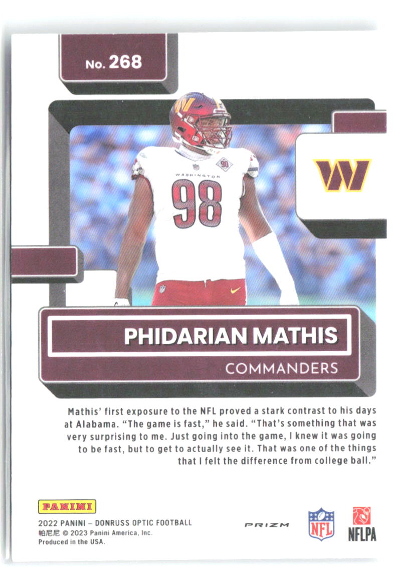 Phidarian Mathis Donruss Optic - Holo 268 2022 Washington Commanders