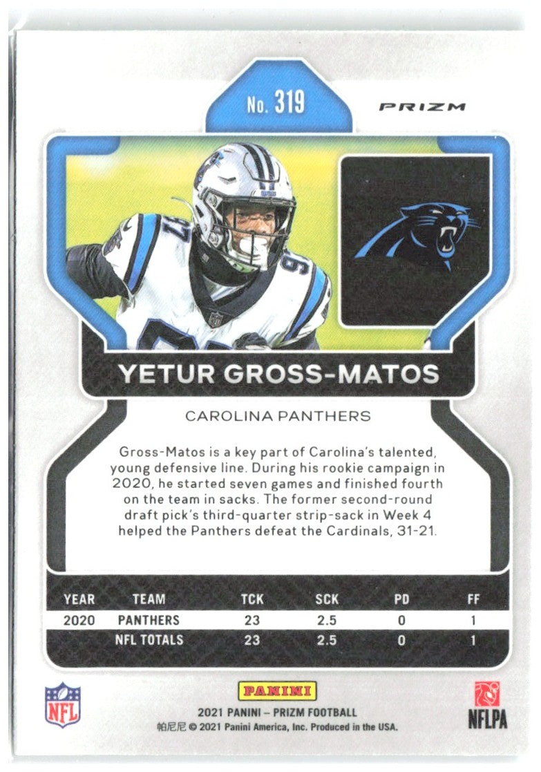Yetur Gross-Matos Panini Prizm - Green 319 2021 Carolina Panthers