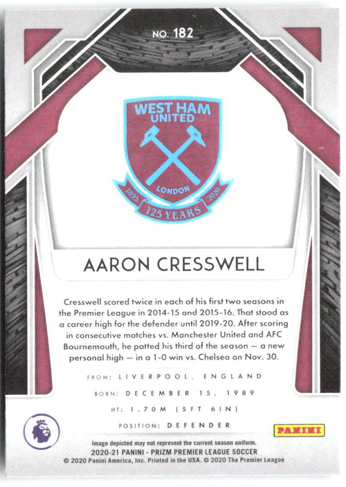 Aaron Cresswell Panini Prizm Premier League 182 2020-21 West Ham United