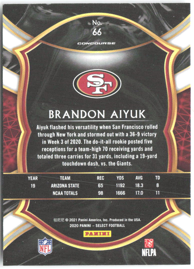 Brandon Aiyuk Panini Select 66 2020 San Francisco 49ers RC