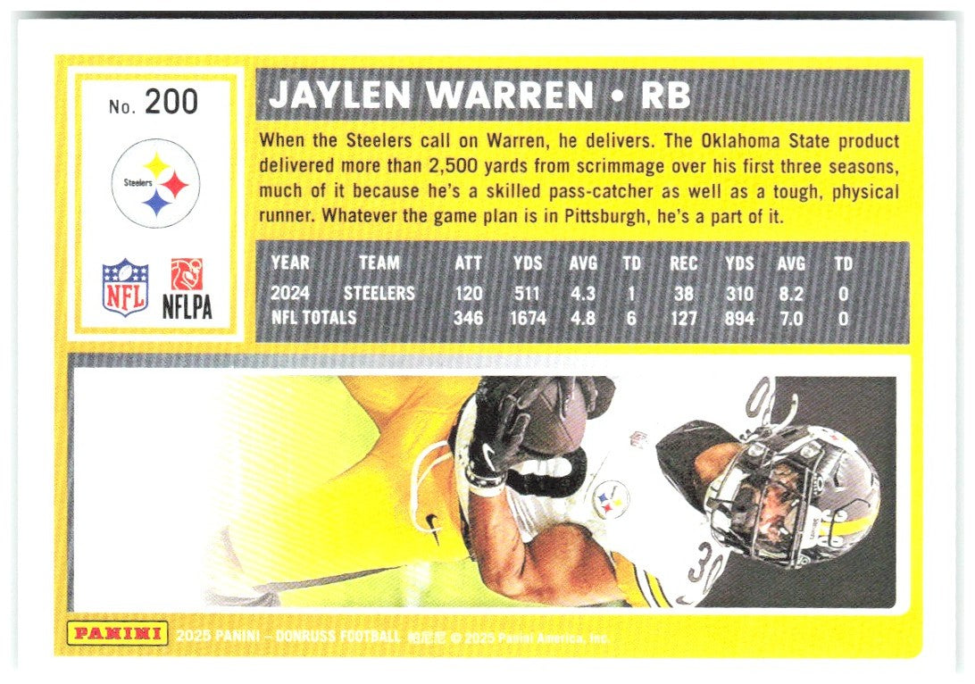 Jaylen Warren Donruss - Press Proofs Green 200 2025 Pittsburgh Steelers