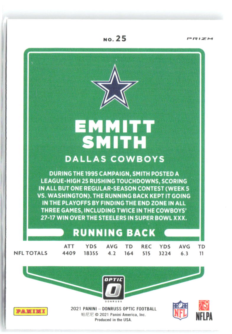 Emmitt Smith Donruss Optic - Holo 25 2021 Dallas Cowboys