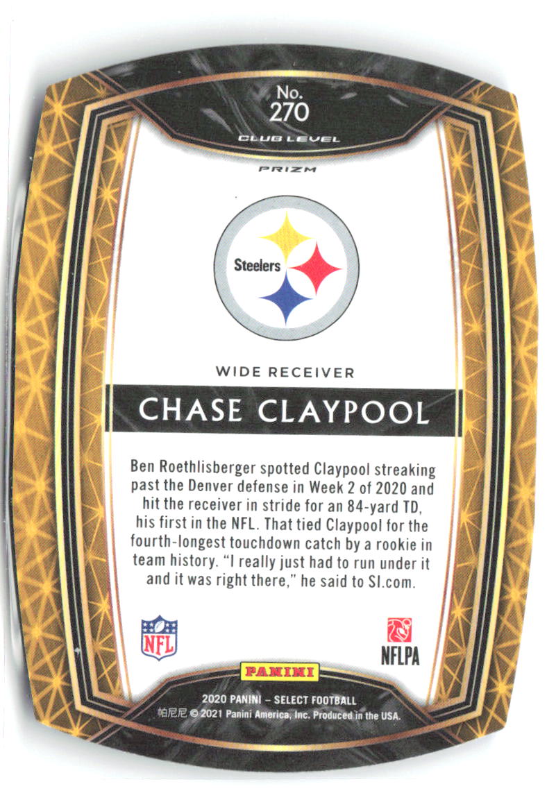 Chase Claypool Panini Select - Blue Prizm Die Cut 270 2020 Pittsburgh Steelers