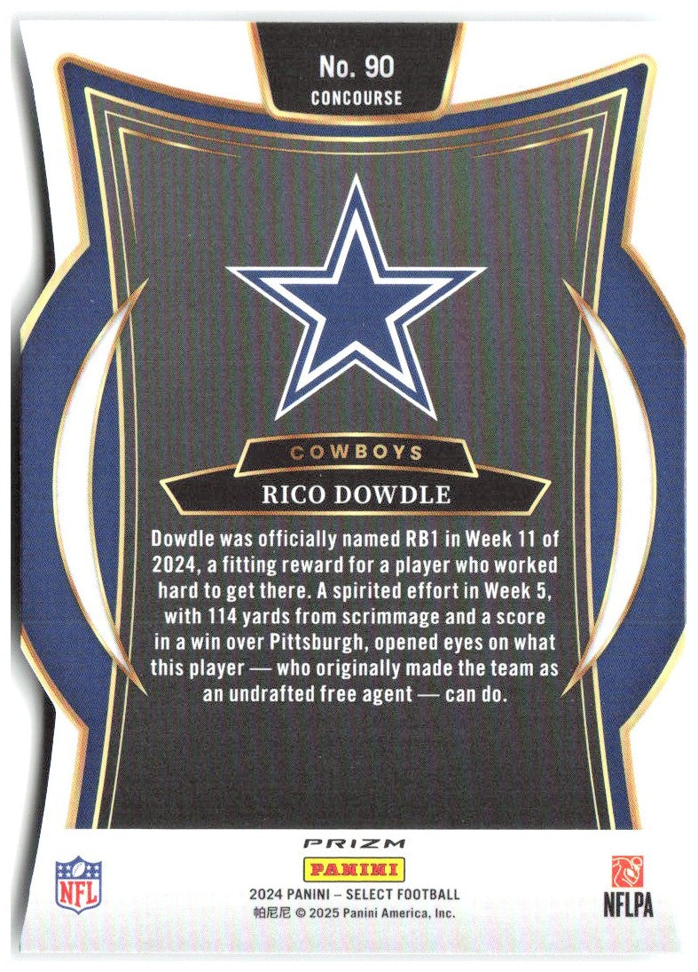 Rico Dowdle Panini Select - Silver Prizm Die Cut 90 2024 Dallas Cowboys