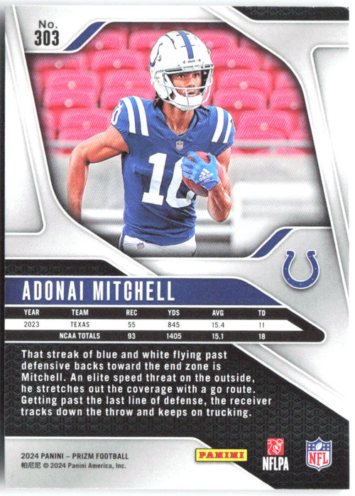 Adonai Mitchell Panini Prizm 303 2024 Indianapolis Colts RC
