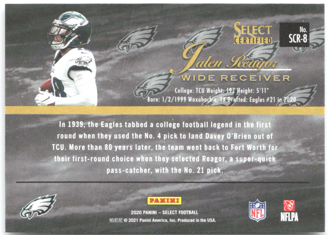 Jalen Reagor Panini Select - Select Certified Rookies SCR-8 2020 Philadelphia Eagles
